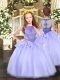 Lavender Ball Gowns Beading Little Girl Pageant Dress Zipper Organza Sleeveless Floor Length