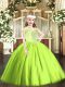 Yellow Green Tulle Lace Up Off The Shoulder Sleeveless Floor Length Kids Formal Wear Beading