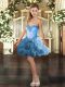 Baby Blue Sleeveless Fabric With Rolling Flowers Lace Up Homecoming Dress for Prom and Party