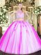 Noble Rose Pink Sleeveless Tulle Zipper Sweet 16 Quinceanera Dress for Military Ball and Sweet 16 and Quinceanera