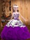 Customized Purple Sleeveless Embroidery and Ruffles Floor Length Pageant Gowns For Girls