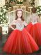 Coral Red Tulle Zipper Scoop Sleeveless Floor Length Girls Pageant Dresses Beading