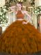 New Style Brown Organza Backless Quinceanera Dress Sleeveless Floor Length Beading and Ruffles
