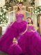 Flare Fuchsia Ball Gowns Organza Sweetheart Sleeveless Beading and Ruffles Floor Length Lace Up Sweet 16 Dress