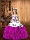 Graceful Fuchsia Organza Lace Up Straps Sleeveless Floor Length Little Girl Pageant Dress Embroidery and Ruffles