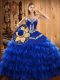 Trendy Blue Sleeveless Tulle Lace Up Sweet 16 Quinceanera Dress for Military Ball and Sweet 16 and Quinceanera