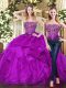 New Style Purple Sleeveless Floor Length Beading and Ruffles Lace Up Quinceanera Gowns