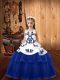 Lovely Blue Tulle Lace Up Straps Sleeveless Floor Length Little Girls Pageant Dress Wholesale Embroidery