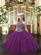 Halter Top Sleeveless Lace Up Pageant Gowns For Girls Dark Purple Tulle