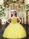 Customized Yellow Organza Lace Up High School Pageant Dress Sleeveless Floor Length Beading and Ruffles
