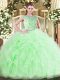 Apple Green Sleeveless Tulle Zipper Quinceanera Dresses for Military Ball and Sweet 16 and Quinceanera