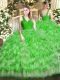 Attractive Floor Length Zipper Ball Gown Prom Dress Green for Military Ball and Sweet 16 and Quinceanera with Ruffled Layers