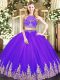 Customized Purple Sleeveless Tulle Zipper Quinceanera Dress for Military Ball and Sweet 16