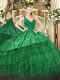 Sexy Ball Gowns Sweet 16 Quinceanera Dress Green V-neck Satin and Tulle Sleeveless Floor Length Zipper