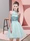 Aqua Blue Bridesmaid Gown Prom and Party and Wedding Party with Sequins Halter Top Sleeveless Backless