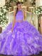 Inexpensive Lavender Sleeveless Beading and Ruffles Floor Length Quinceanera Gown