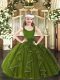 Exquisite Floor Length Olive Green Pageant Dress Scoop Sleeveless Zipper