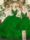 Ideal Dark Green Tulle Lace Up Straps Sleeveless Floor Length Vestidos de Quinceanera Beading and Ruffles