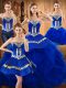Custom Made Blue Sleeveless Floor Length Embroidery and Ruffles Lace Up Quinceanera Dresses