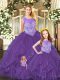 Scoop Sleeveless Ball Gown Prom Dress Floor Length Beading and Ruffles Purple Organza