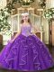 Perfect Floor Length Purple Pageant Dress for Womens Straps Sleeveless Lace Up
