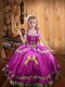 Fuchsia Satin Lace Up Little Girl Pageant Gowns Sleeveless Floor Length Beading and Embroidery