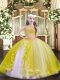 Cheap Light Yellow Winning Pageant Gowns Party and Quinceanera with Beading Straps Sleeveless Lace Up