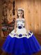 Custom Fit Sleeveless Organza Floor Length Lace Up Little Girls Pageant Gowns in Blue with Embroidery