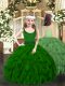 Elegant Dark Green Organza Zipper Pageant Dress Sleeveless Floor Length Beading and Ruffles