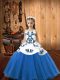 Blue Sleeveless Floor Length Embroidery Lace Up Pageant Dress for Girls