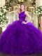 Colorful Purple Sleeveless Ruffles Floor Length Quinceanera Gowns