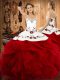 Custom Fit Wine Red Quinceanera Dresses Military Ball and Sweet 16 and Quinceanera with Embroidery and Ruffles Halter Top Sleeveless Lace Up