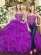 Modern Purple Organza Lace Up 15 Quinceanera Dress Sleeveless Floor Length Beading and Ruffles