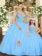 Super Straps Sleeveless Lace Up Quinceanera Dress Turquoise Tulle