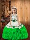 Green Lace Up Straps Embroidery and Ruffles Little Girls Pageant Dress Organza Sleeveless