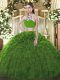 New Style Floor Length Backless Sweet 16 Quinceanera Dress Dark Green for Military Ball and Sweet 16 and Quinceanera with Beading and Ruffles