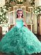 Lovely Turquoise Lace Up Pageant Gowns For Girls Appliques Sleeveless Floor Length