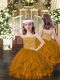 Cute Brown Ball Gowns Tulle Spaghetti Straps Sleeveless Beading and Ruffles Floor Length Lace Up Pageant Dress Wholesale