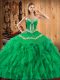 Vintage Green Ball Gowns Embroidery and Ruffles Ball Gown Prom Dress Lace Up Satin and Organza Sleeveless Floor Length