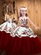 Hot Selling Red Tulle Lace Up Little Girls Pageant Gowns Sleeveless Floor Length Embroidery