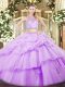 Scoop Sleeveless Zipper Quinceanera Gown Lavender Tulle