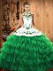 Best Green Halter Top Neckline Embroidery and Ruffled Layers Sweet 16 Quinceanera Dress Long Sleeves Lace Up