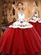 Popular Wine Red 15 Quinceanera Dress Military Ball and Sweet 16 and Quinceanera with Embroidery Halter Top Sleeveless Lace Up