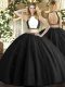 Charming Floor Length Backless Quinceanera Dress Black for Military Ball and Sweet 16 and Quinceanera with Beading