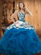 Edgy Satin and Organza Sweetheart Sleeveless Lace Up Embroidery and Ruffles Sweet 16 Dresses in Baby Blue