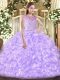 Fashionable Bateau Sleeveless Zipper 15 Quinceanera Dress Lavender Tulle