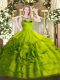 Discount Sleeveless Organza Floor Length Zipper Quinceanera Gown in Olive Green with Beading and Ruffles