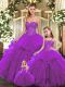 Fabulous Eggplant Purple Sweetheart Lace Up Beading and Ruffles Sweet 16 Quinceanera Dress Sleeveless