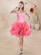 Sumptuous Watermelon Red Organza Lace Up Sweetheart Sleeveless Mini Length Prom Party Dress Beading and Ruffles