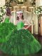 Dark Green Ball Gowns Organza Straps Sleeveless Beading and Ruffles Floor Length Lace Up Pageant Dress Womens